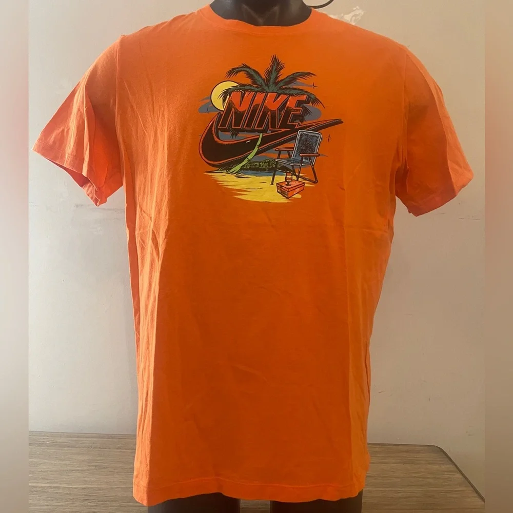 Men’s Nike S/S T-Shirt, Palm Tree & Beach Print 637586-YFB Orange Size XL - Picture 1 of 11